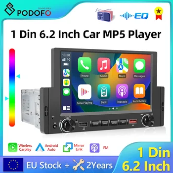Podofo 6.2 pulgadas Radio de Coche 1 Din CarPlay de Android Auto, el Reproductor Multimedia Bluetooth MirrorLink Receptor de FM Para Volkswagen Nissan