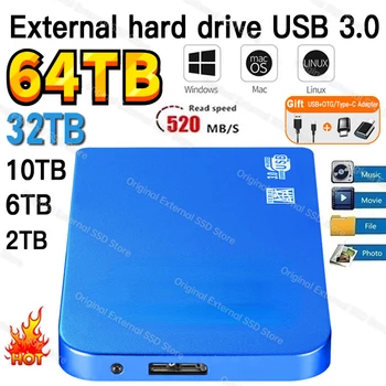 Portable SSD de 1 tb Externo Unidad de Estado Sólido de 2 tb 4 tb de Disco Duro Móvil de Alta Velocidad, Dispositivo de Almacenamiento Para ordenadores Portátiles/Desktop/Mac/Teléfono/ps5