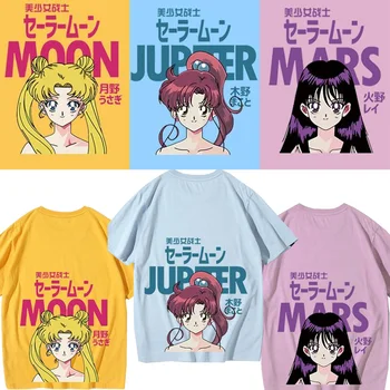 Sailor Moon T-shirt Makoto Kino Rei Hino de Manga Corta de Algodón Suelta Ins Tendencia Estudiante de la Hermana de Vestir el Dormitorio de la Niña Vestido de