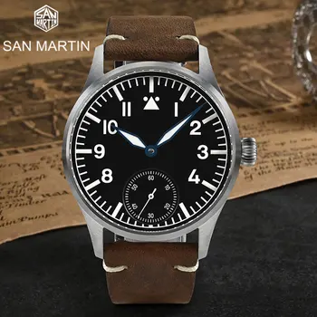 San Martin 41 mm de Acero Inoxidable de Lujo Piloto de los Hombres Reloj de ST3621 NH35 Manual Mecánico de los Hombres Reloj Simple de Zafiro Impermeable 100m