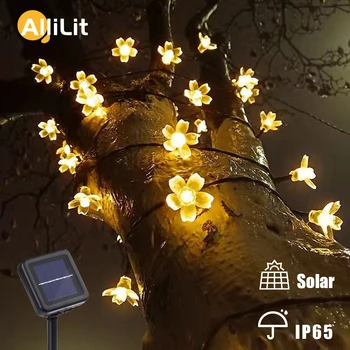 Solar Guirnaldas de Luz 5m 7m 12m Melocotón Flor Solar de Potencia de la Lámpara LED Cadena de Luces de Hadas de 6V Jardín Decoración de Navidad al aire libre