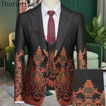 Thorndike 2023 de la Moda de los Nuevos Hombres de Negocios Casual de Flores de la Boda Vestidos de Chaquetas / Hombres Slim Fit Impreso Traje de Chaqueta Pantalón Chaleco
