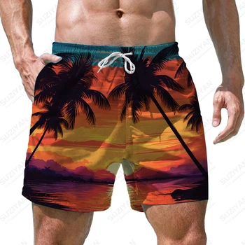 Verano nuevos hombres pantalones cortos de coco árbol de la puesta de sol impresos en 3D de los hombres pantalones cortos de vacaciones de estilo de los hombres pantalones cortos de moda casual hombres pantalones cortos