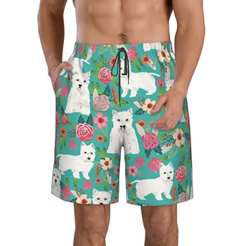 West Highland Terrier de los Hombres de la impresión con un traje de baño de secado Rápido que el Lazo de la Cintura de la Playa con un traje de baño pantalones Cortos con Forro de Malla