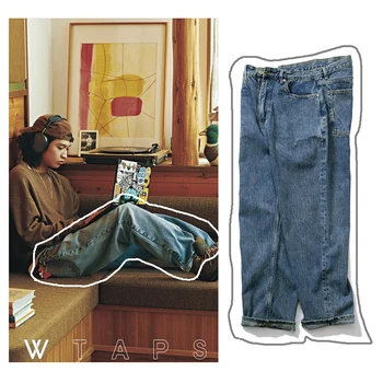 Wtaps de los Hombres la Ropa Suelta Casual de Algodón pantalones Vaqueros de los Hombres de Cuatro Temporadas de Idoneidad Azul Pantalones de Moda de la Calle