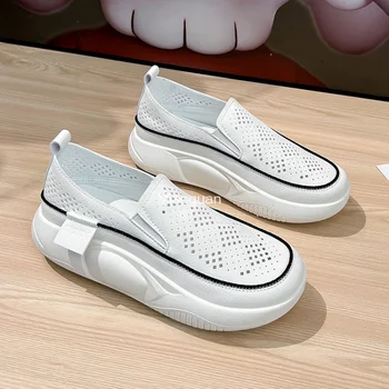 Zapatillas de deporte de Mujer de Verano de 2023 Nueva Casual Slip-on Sneakers de Moda Hueco de Malla Transpirable Mocasines Mujer Zapatillas Calzado